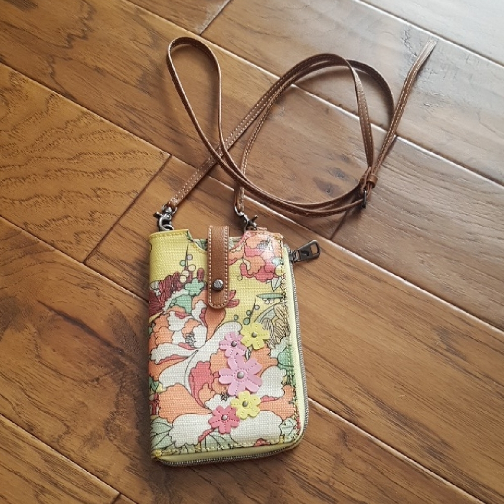 Sakroots Ella Smartphone Sling with Zip Section Yellow Floral Crossbody